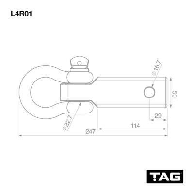 TAG Recovery Hitch Fixed Bow Shackle 4.75T as schematic drawing