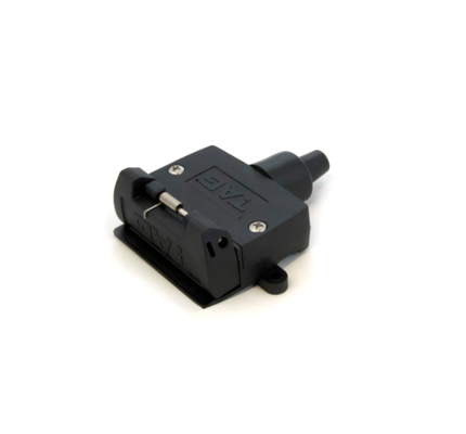 TAG Pulse 7 Pin Flat Socket - a black, rectangular socket with multiple pins and an easy-to-use cover, providing a secure and seamless connection for all required lights and signals on a trailer or caravan