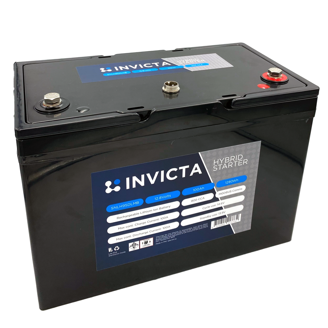 Invicta Hybrid Lithium Battery with advanced hybrid lithium technology, ideal for use in vehicles with start-stop systems, hybrid and electric vehicles, and demanding starting requirements.